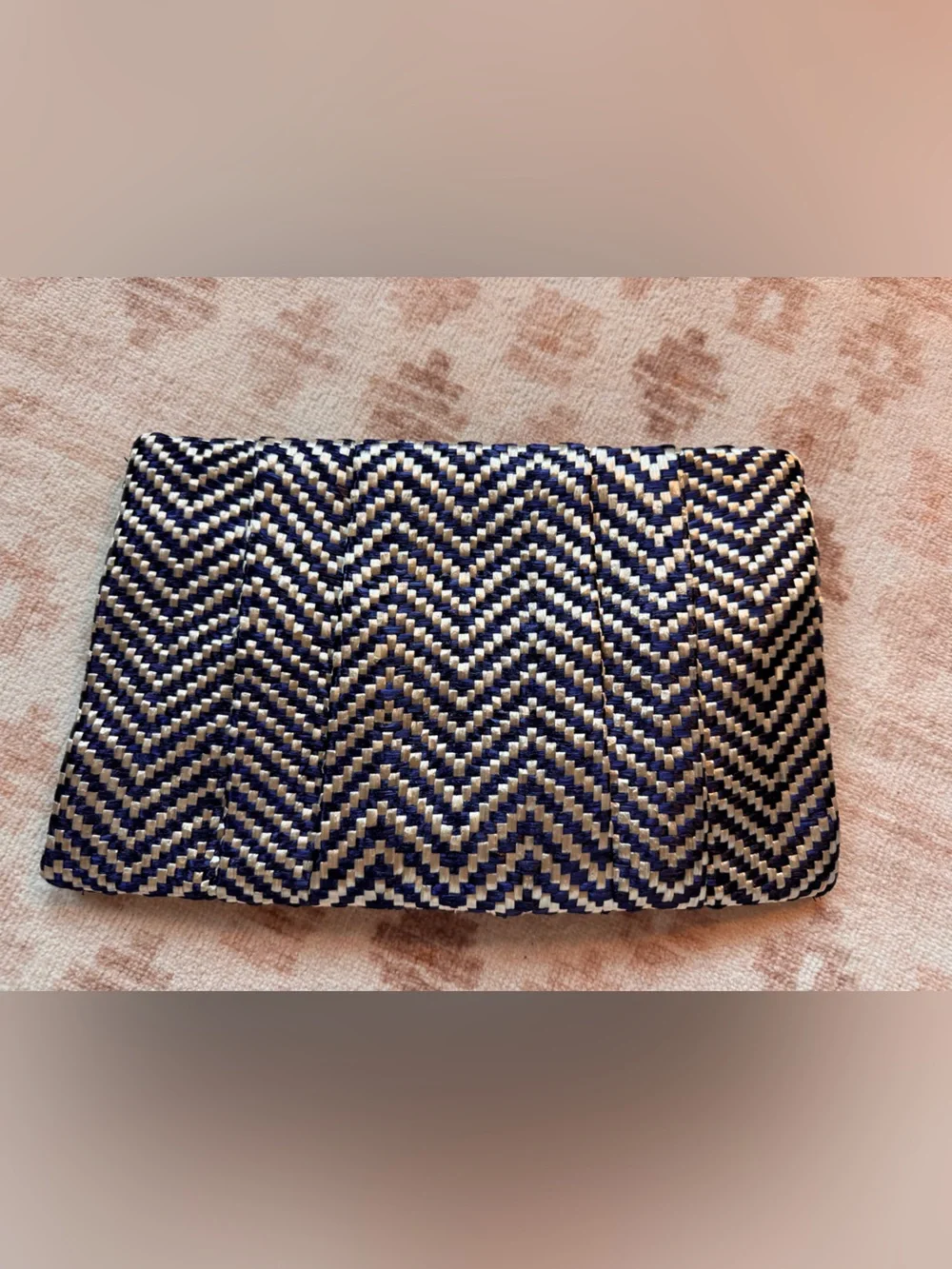 kate spade Blue and White Woven Clutch with Gold Interior